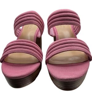 Rag & Co Pink Suede Quilted Platform Block Heel Sandals 9 NWT